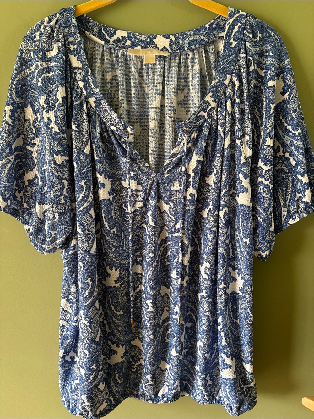 Michael Kors Blue and White Paisley Short-Sleeve Blouse